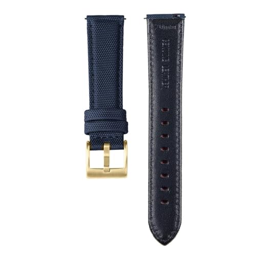 INEOUT Nylon Echtleder Armband 20mm 22mm Schnellverschluss Uhrenarmband Herren Damen Armband Blau Armeegrün Uhrenarmband Ersatz (Color : Blue-Gold, Size : 22mm) von INEOUT