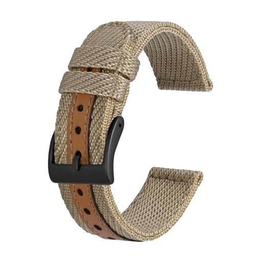 INEOUT Nylon-Uhrenarmband, 18 Mm, 20 Mm, 22 Mm, Gewebtes Uhrenarmband, Leicht, Weich, Wasserdicht, Ersatzarmband (Color : Light Brown, Size : 20mm) von INEOUT