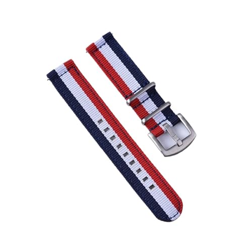 INEOUT Nylon-Uhrenarmband 18 Mm 20 Mm 22 Mm Armband Schnellverschluss-Armband For Uhrenarmband (Color : Blue White Red, Size : 20mm) von INEOUT