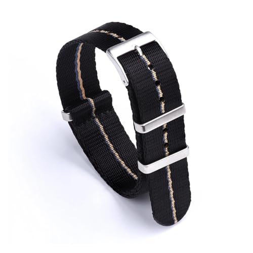 INEOUT Nylonband 20mm 22mm Armband Dornschließe Glatte Sicherheitsgurt-Uhrenarmbänder For Herrenuhrenzubehör (Color : Black Blue khaki, Size : 22mm) von INEOUT