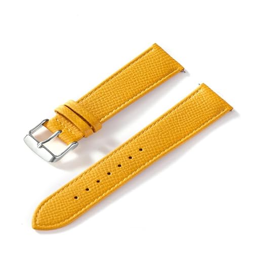 INEOUT Palmenbedrucktes Lederarmband, Echtes Rindsleder-Uhrenarmband, Handgefertigt, Blau, Gelb, Braun, Braun, Herren-Damen-Uhrenarmband (Color : Yellow silver buckle, Size : 13mm) von INEOUT