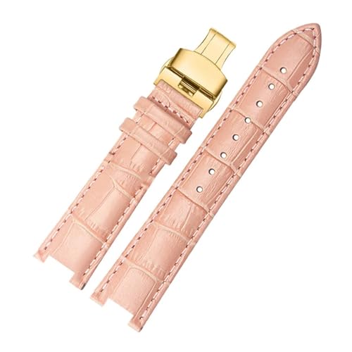INEOUT Rindslederarmband, Konkaves Armband, 18 X 10 Mm, 20 X 12 Mm, Kalbslederarmband, Schmetterlingsschnalle, Kompatibel Mit Cartier PASHA W3108 (Color : Pink gold buckle, Size : 18x10mm) von INEOUT