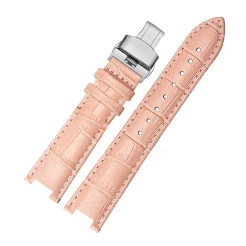 INEOUT Rindslederarmband, Konkaves Armband, 18 X 10 Mm, 20 X 12 Mm, Kalbslederarmband, Schmetterlingsschnalle, Kompatibel Mit Cartier PASHA W3108 (Color : Pink silver buckle, Size : 20x12mm) von INEOUT