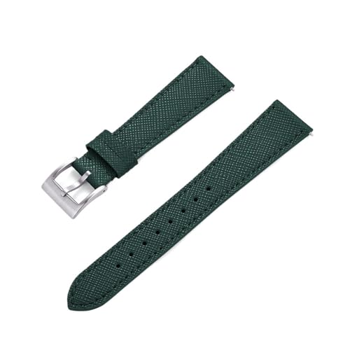 INEOUT Schlanke Uhrenarmbänder Aus Kalbsleder, Schnellverschluss-Uhrenarmband Aus Saffiano-Leder, 18 Mm, 19 Mm, 20 Mm, 21 Mm, 22 Mm, 23 Mm, 24 Mm (Color : Green Silver, Size : 23mm) von INEOUT