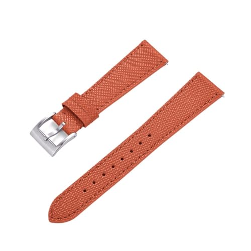 INEOUT Schlanke Uhrenarmbänder Aus Kalbsleder, Schnellverschluss-Uhrenarmband Aus Saffiano-Leder, 18 Mm, 19 Mm, 20 Mm, 21 Mm, 22 Mm, 23 Mm, 24 Mm (Color : Orange Silver, Size : 20mm) von INEOUT