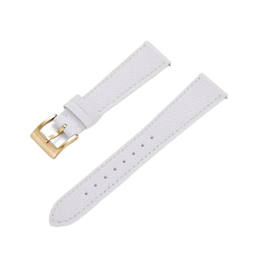 INEOUT Schlanke Uhrenarmbänder Aus Kalbsleder, Schnellverschluss-Uhrenarmband Aus Saffiano-Leder, 18 Mm, 19 Mm, 20 Mm, 21 Mm, 22 Mm, 23 Mm, 24 Mm (Color : White Gold, Size : 21mm) von INEOUT