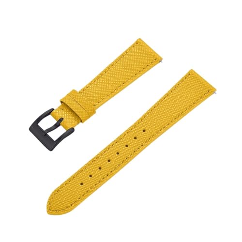 INEOUT Schlanke Uhrenarmbänder Aus Kalbsleder, Schnellverschluss-Uhrenarmband Aus Saffiano-Leder, 18 Mm, 19 Mm, 20 Mm, 21 Mm, 22 Mm, 23 Mm, 24 Mm (Color : Yellow Black, Size : 18mm) von INEOUT