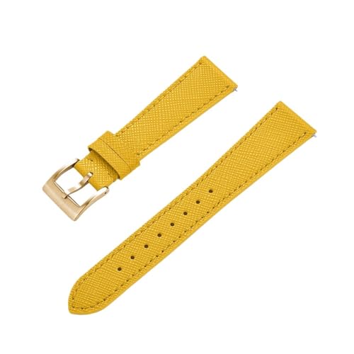 INEOUT Schlanke Uhrenarmbänder Aus Kalbsleder, Schnellverschluss-Uhrenarmband Aus Saffiano-Leder, 18 Mm, 19 Mm, 20 Mm, 21 Mm, 22 Mm, 23 Mm, 24 Mm (Color : Yellow Gold, Size : 18mm) von INEOUT