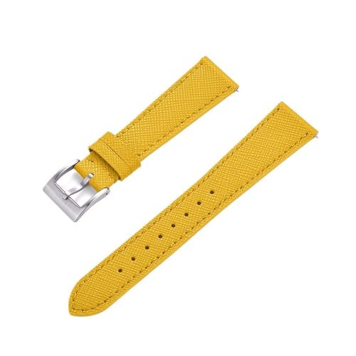 INEOUT Schlanke Uhrenarmbänder Aus Kalbsleder, Schnellverschluss-Uhrenarmband Aus Saffiano-Leder, 18 Mm, 19 Mm, 20 Mm, 21 Mm, 22 Mm, 23 Mm, 24 Mm (Color : Yellow Silver, Size : 19mm) von INEOUT