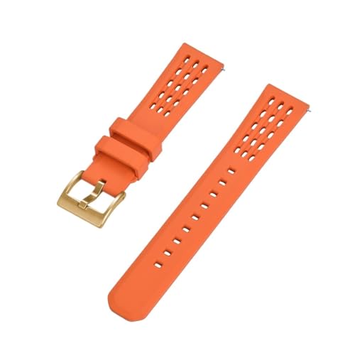 INEOUT Schnellverschluss-Uhrenarmband Aus Fluorkautschuk, 20 Mm, 22 Mm, Neues Design, Poröses, Belüftetes FKM-Gummi-Uhrenarmband(Orange Gold,22mm) von INEOUT