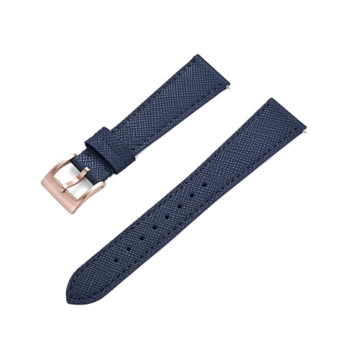 INEOUT Schnellverschluss-Vintage-Uhrenarmband Aus Genähtem Leder, Leder-Uhrenarmbänder, 18 Mm, 19 Mm, 20 Mm, 21 Mm, 22 Mm, 23 Mm, 24 Mm (Color : Blue rosegold, Size : 18mm) von INEOUT