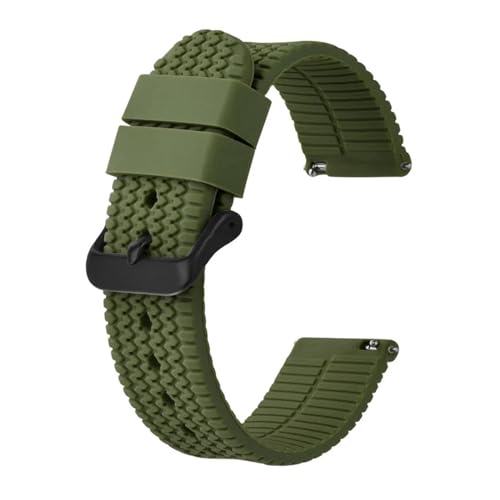 INEOUT Silikon-Uhrenarmband, Ersatzarmband For Herren- Und Damenuhren, Wasserdichtes Kautschukarmband, 18 Mm, 20 Mm, 22 Mm, 24 Mm (Color : Army Green, Size : 20mm) von INEOUT