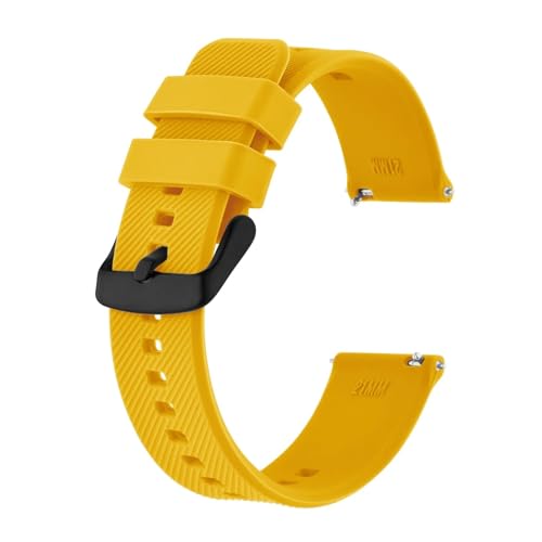 INEOUT Sport-Silikon-Uhrenarmband, 18 Mm, 19 Mm, 20 Mm, 21 Mm, 22 Mm, Armband For Damen Und Herren, Schwarze Sandstrahl-Schnalle (Color : Yellow, Size : 21mm) von INEOUT