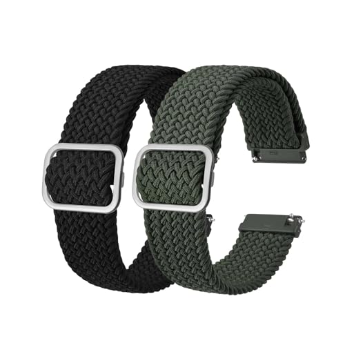 INEOUT Stretch-Nylon-Uhrenarmbänder, 18 Mm, 19 Mm, 20 Mm, 22 Mm, Ersatzgürtel For Smartwatch Mit Schnellverschluss-Federsteg (Color : Black A Green A, Size : 20mm) von INEOUT