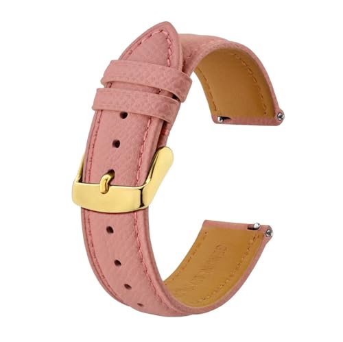 INEOUT Texturierte Leder-Uhrenarmbänder For Männer Und Frauen, 18 Mm, 20 Mm, 22 Mm, Uhrenarmband, Schnellverschluss, Hellrosa Armband, Goldene Schnalle (Color : Pink-Gold, Size : 18mm) von INEOUT