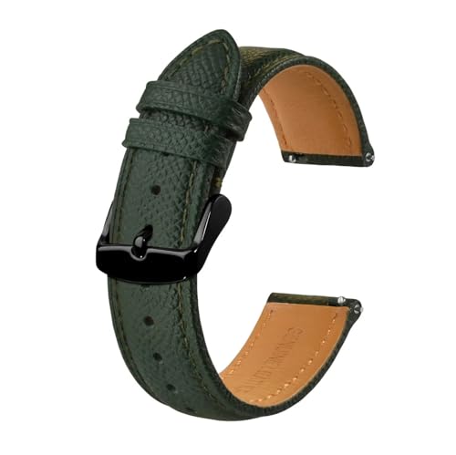 INEOUT Texturiertes Leder-Uhrenarmband For Herren Und Damen, 18 Mm, 20 Mm, 22 Mm, Armbänder, Schnelles Austauschen, Schwarze Schnalle (Color : Green-Black, Size : 18mm) von INEOUT