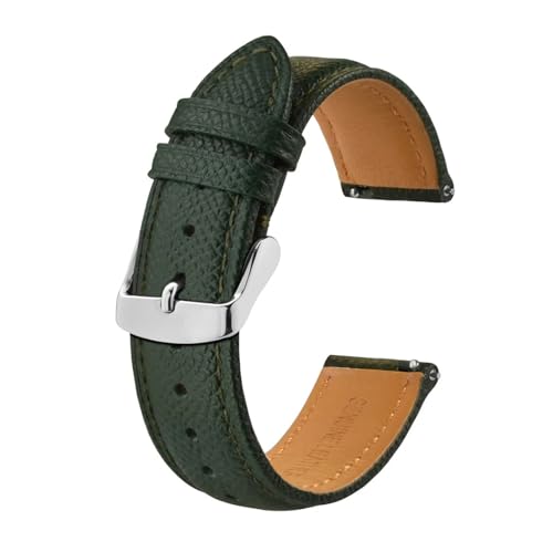 INEOUT Texturiertes Leder-Uhrenarmband For Herren Und Damen, 18 Mm, 20 Mm, 22 Mm, Armbänder, Schnelles Austauschen, Schwarze Schnalle (Color : Green-silvery, Size : 18mm) von INEOUT