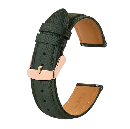 INEOUT Uhrenarmbänder, Schnellverschluss, 18 Mm, 20 Mm, 22 Mm, Strukturiertes Leder-Uhrenarmband For Männer Und Frauen, Rosafarbenes Armband, Roségold-Schnalle (Color : Green-rose gold, Size : 22mm von INEOUT