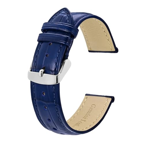 INEOUT Uhrenarmbänder Aus Alligator-geprägtem Leder, 18 Mm, 20 Mm, 22 Mm, 24 Mm, Vintage-Rindsleder-Uhrenarmbänder For Damen Und Herren (Color : Blue, Size : 22mm) von INEOUT