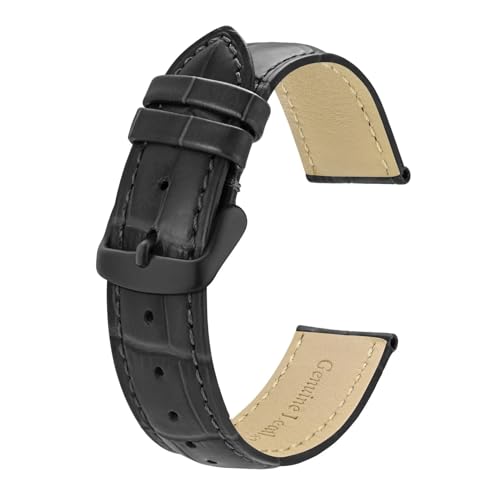 INEOUT Uhrenarmbänder Aus Echtem Leder, 18 Mm – 24 Mm, Alligator-geprägtes Rindsleder-Uhrenarmband For Austausch Der Schwarzen Schnalle (Color : Black Grey, Size : 18mm) von INEOUT