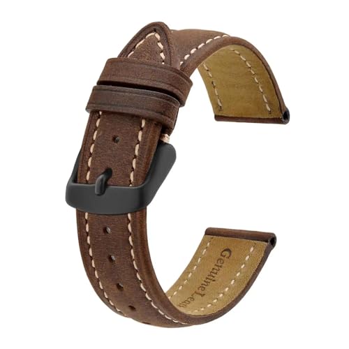 INEOUT Uhrenarmband, 14 Mm ~ 24 Mm, Retro-Crazy-Horse-Lederarmband Mit Schwarzer Schnalle, Ersatzband For Damen Und Herren (Color : Brown(Beige Line), Size : 15mm) von INEOUT