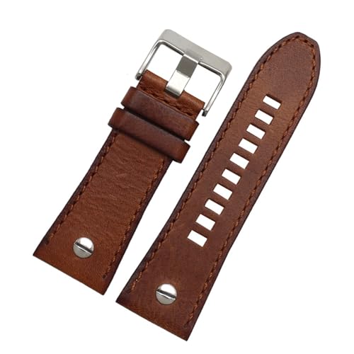 INEOUT Uhrenarmband, 28 mm, echtes Leder, kompatibel mit Uhrenarmband DZ7193 DZ7214 DZ7311 DZ7312 DZ7313, braun/silber (Brown Silver), 24mm, Rucksäcke von INEOUT