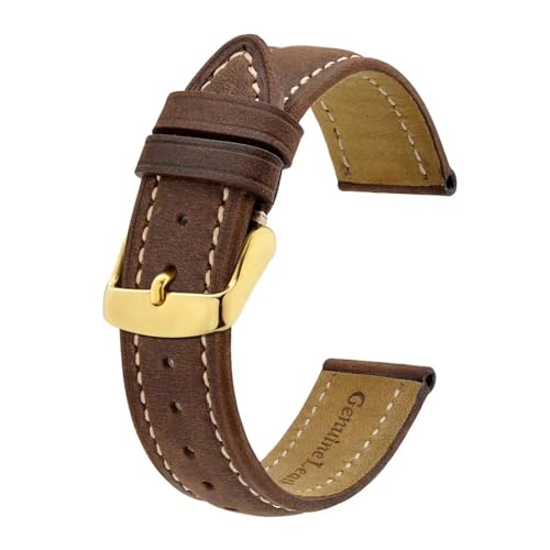 INEOUT Uhrenarmband 14mm 15mm 19mm 20mm 22mm 23mm 24mm Crazy Horse Leder Uhrenarmbänder Vintage Ersatzgürtel Goldschnalle (Color : Brown-B, Size : 20mm) von INEOUT