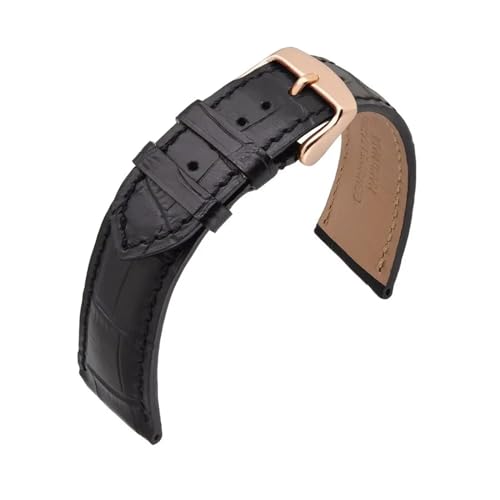 INEOUT Uhrenarmband Aus Alligator-geprägtem Rindsleder, 14 Mm, 18 Mm, 19 Mm, 20 Mm, 21 Mm, 22 Mm, Armband Aus Roségold Mit Stahlschnalle For Das Handgelenk (Color : Black(Black Line), Size : 18mm) von INEOUT