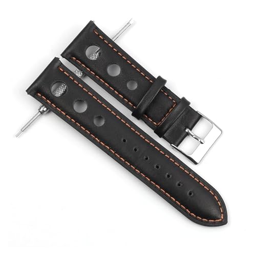 INEOUT Uhrenarmband Aus Echtem Leder, 18 Mm, 20 Mm, 22 Mm, 24 Mm, Edelstahl-Schnalle For Herren Und Damen, Uhrenzubehör(Color:Back-Orange Line,Size:22mm) von INEOUT