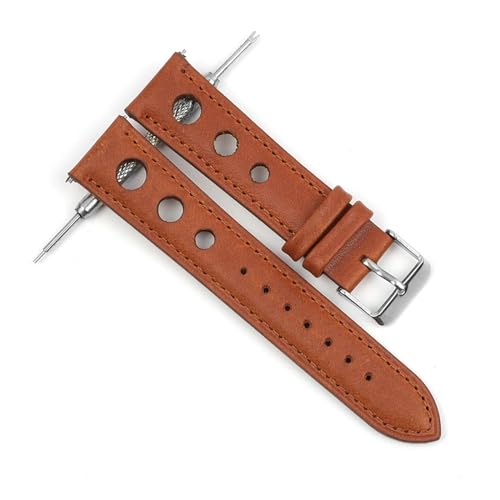 INEOUT Uhrenarmband Aus Echtem Leder, 18 Mm, 20 Mm, 22 Mm, 24 Mm, Edelstahl-Schnalle For Herren Und Damen, Uhrenzubehör(Color:Yellow Brown-BN Line,Size:20mm) von INEOUT