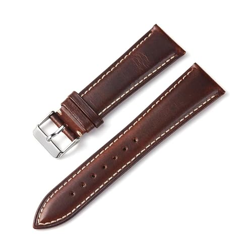 INEOUT Ölwachs Leder Uhrenarmband 18mm 19mm 20mm 21mm 22mm Vintage Handgemachtes Uhrenarmband Schwarz Blau Braun Farbe Herren Uhrenzubehör (Color : Brown, Size : 18mm) von INEOUT