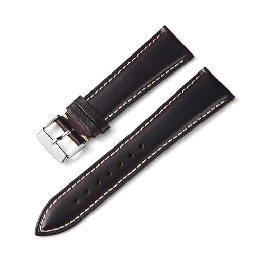 INEOUT Ölwachs Leder Uhrenarmband 18mm 19mm 20mm 21mm 22mm Vintage Handgemachtes Uhrenarmband Schwarz Blau Braun Farbe Herren Uhrenzubehör (Color : Coffee, Size : 19mm) von INEOUT