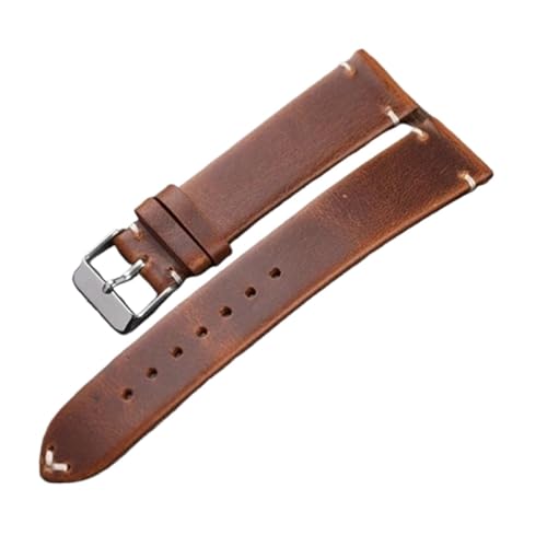 INEOUT Rindsleder-Uhrenarmband, 18 Mm, 19 Mm, 20 Mm, 21 Mm, 22 Mm, Vintage, Handgefertigtes Leder-Uhrenarmband, Herren-Ersatz, Dünnes Armband (Color : Brown 2, Size : 20mm) von INEOUT