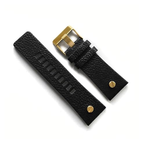 INEOUT Uhrenband kompatibel mit Diesel DZ7313 DZ7333 DZ7311 DZ7371 Uhrband Kuhleder mit Goldniet 22 24 26 27 28 30mm Echtes Leder (Color : Black gold clasp, Size : 28mm) von INEOUT