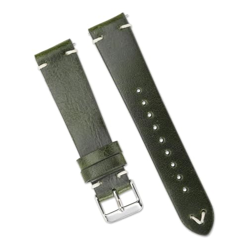 INEOUT Vintage Wachsleder Uhrenarmband 18mm 19mm 20mm 22mm Textur Uhrenarmband Herrengürtel Braun Blau Schnellverschlussband (Color : Green, Size : 19mm) von INEOUT