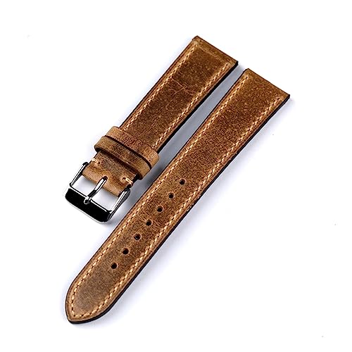 INEOUT Vollständig handgefertigtes High-End Leder Uhrenarmband 18 19 20 21 22MM Hellbraunes Lederarmband, Retroband, Erste Schicht Leder für Männer, Silberne Schnalle, 20mm, Rucksäcke von INEOUT