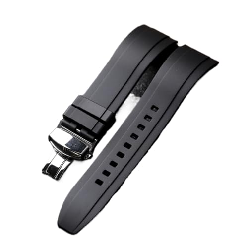 INEOUT Wasserdichtes Gummi-Schmetterlingsverschlussarmband 20 22 24 Mm Herren-Blau-Grün-Schwarz-Schnellverschluss-Silikonarmband, Herrenuhrenarmband(Brack,20mm) von INEOUT
