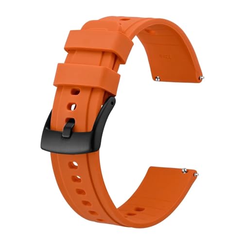 INEOUT Weiches Silikon-Uhrenarmband Mit Schnellverschluss, 20 Mm, 22 Mm, Sport-Uhrenarmband For Damen Und Herren, Edelstahl-Schnalle (Color : Orange, Size : 20mm) von INEOUT