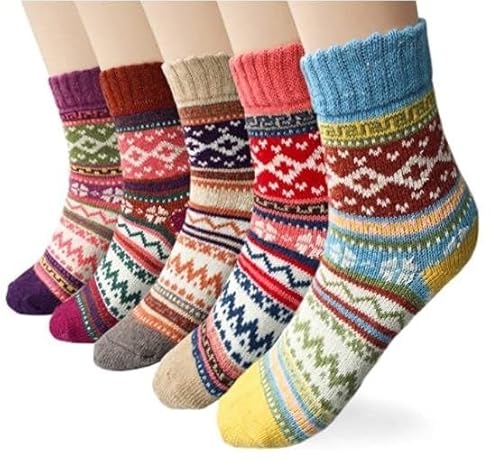 INF 5 Paar WollSocken für Damen Winter, Thermosocken Frauen Socken, Dicke Weiche Warme Strick socken, Bunte Gemusterte von INF