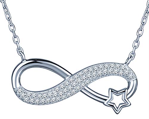 Damen Mädchen 925 Sterling Silber Halskette, Unendlichkeit Symbol Eingelegten Zirkon Anhänger, Dekoriert niedlichen Sternen von INFINIONLY