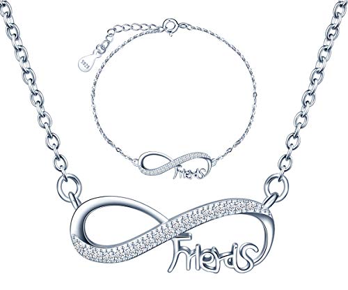 INFINIONLY 925 Sterlingsilber Schmuck-Sets, Damen Mädchen Halskette Ketten Anhänger und Armbänder, Unendlichkeits symbol und "Friends" element, Intarsien Zirkon von INFINIONLY