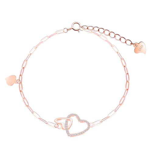 INFINIONLY Damen Silber Armband 925 Silber Herz Zirkonia Mädchen Armbänder Kreatives Anker kette Verstellbares Rosegold Armband von INFINIONLY