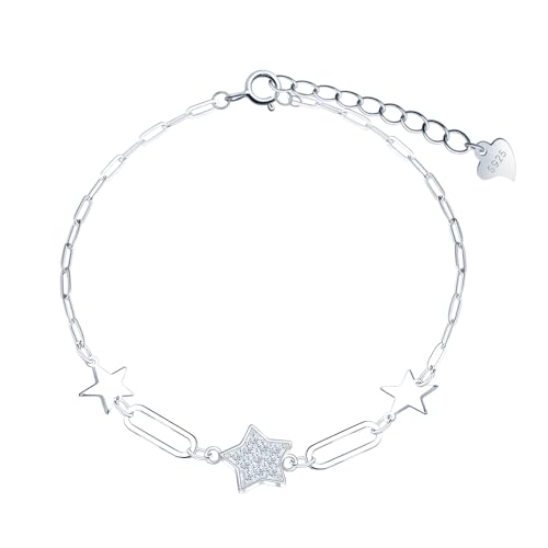 INFINIONLY Damen Silber Armband 925 Silber Stern Zirkonia Armbänder Kreatives Anker kette Verstellbares Mädchen Silber Armband von INFINIONLY