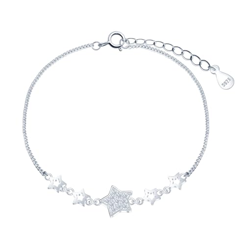 INFINIONLY Damen Silber Armband 925 Silber Stern Zirkonia Mädchen Armbänder Kreatives Anker kette Verstellbares Armband Funkelndes Weihnachtsstern-Armband von INFINIONLY