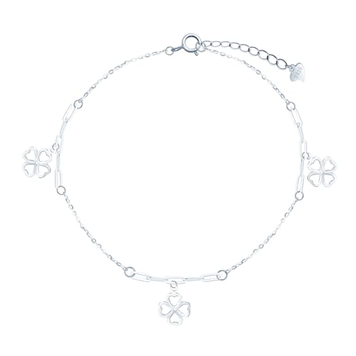 INFINIONLY Damen Silber Armband 925 Silber Durchbrochenes Kleeblatt Fußkettchen Kreatives Ankerkette Verstellbares Mädchen Schmuck Fußkettchen Armband von INFINIONLY