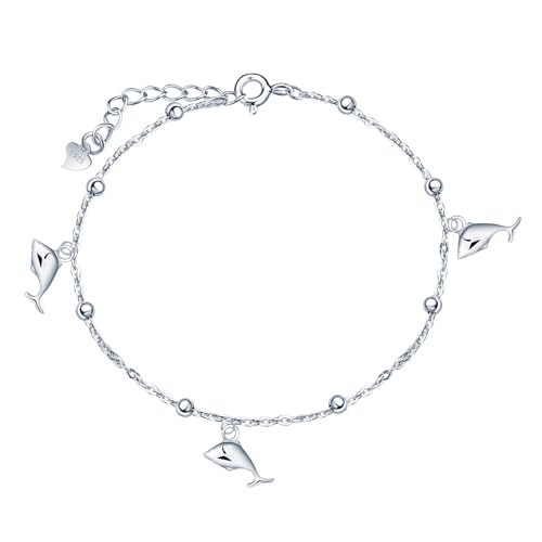 INFINIONLY Mode Damen Silber Armband 925 Silber Delphin Fußkettchen Kreatives Ankerkette Niedlicher kleiner Delphin Mädchen Schmuck Verstellbares Fußkettchen Armband von INFINIONLY