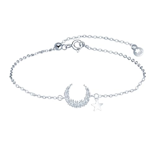 INFINIONLY Damen Silber Armband Mode 925 Silber Mond - Sterne mit Zirkonia Armbänder Elegante Verstellbares Ankerkette Mädchen Diamant Armband von INFINIONLY