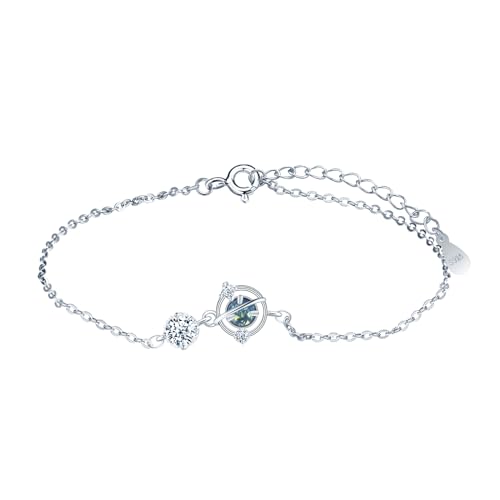 INFINIONLY Damen Silber Armband Kreatives Katzenaugen-Steine Traum-Planet Armbänder Elegante 925 Silber Verstellbares Ankerkette Mädchen Zirkonia Armband von INFINIONLY