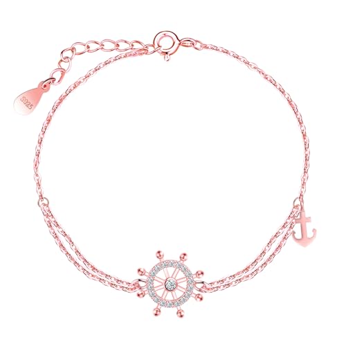 INFINIONLY Damen Silber Armband Kreatives 925 Silber Bootsruder Zirkonia Armbänder Elegantes Verstellbares Ankerkette Mädchen Rosegold Armband Mode Anker Diamant Armband von INFINIONLY