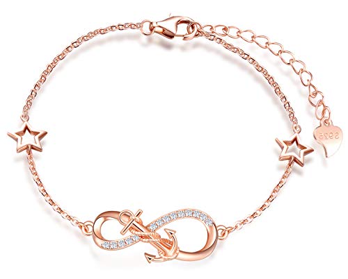 INFINIONLY Damen Armbänder, 925 Sterling silber Armband, Unendlichkeits symbol armbänder mit Anker, dekoriert mit diamanten, herz oder sternen, Roségold, Intarsien Zirkon, Ankerarmband von INFINIONLY